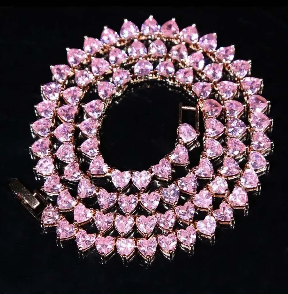 Pink heart tennis choker